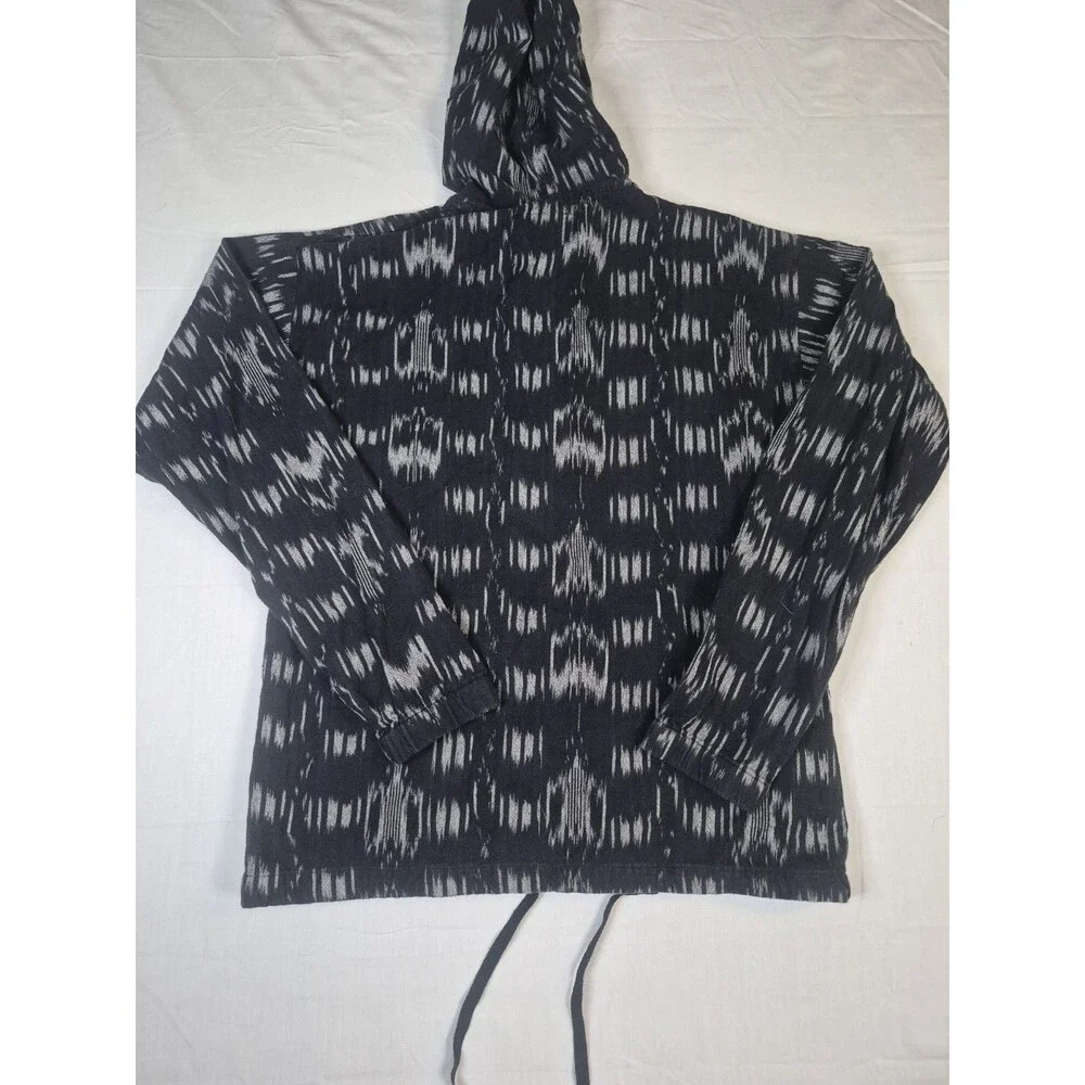Stussy Pullover Mens SzSmall Gray Ikat Print Hoodie Quarter Button Beach Cotton